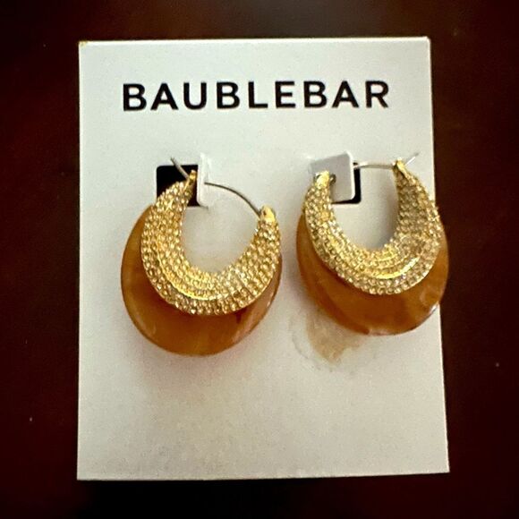 BaubleBar Zuri gold and beige hoop earrings. - Picture 1 of 3